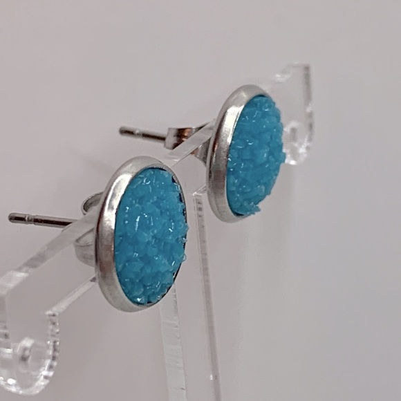 Faux Druzy Stud Stainless Steel Earrings - Picture 2 of 5